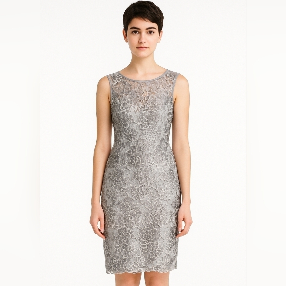 Adrianna Papell Lace Floral Print Matte Sequin Midi Dress Size 12 Party Cocktail
